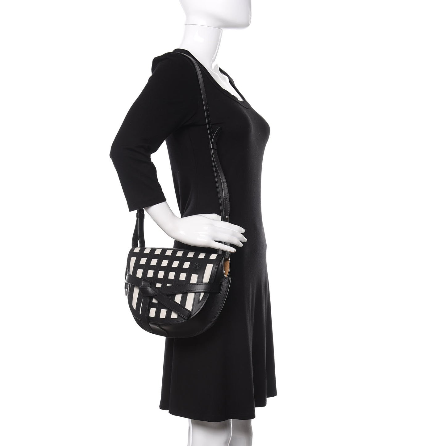 Calfskin Small Gate Crossbody Bag Black White