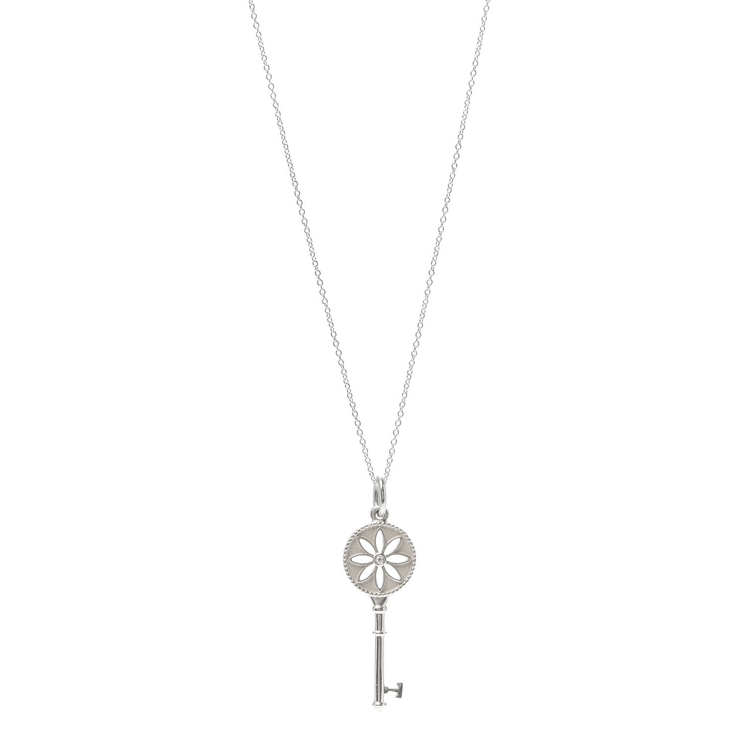 Tiffany Sterling Silver Diamond Large Daisy Key Pendant Link Necklace 1 of 5