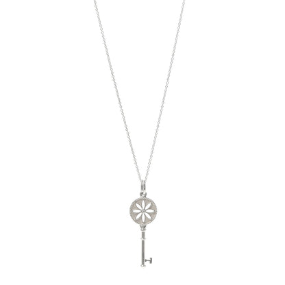 Tiffany Sterling Silver Diamond Large Daisy Key Pendant Link Necklace 1 of 5