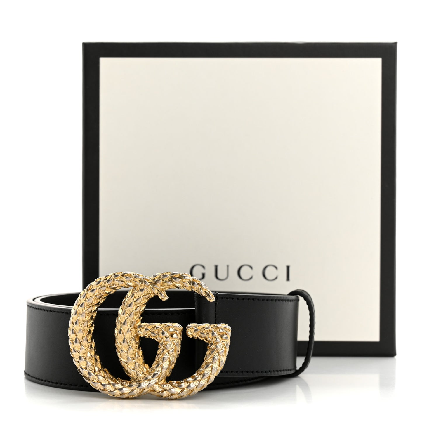 Moon Calfskin Scales Double G 40mm Belt 85 34 Black