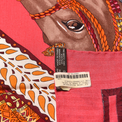 Hermes Cashmere Silk La Danse Du Cheval Shawl 140 Rose Vif Orange Fuchsia 3 of 4