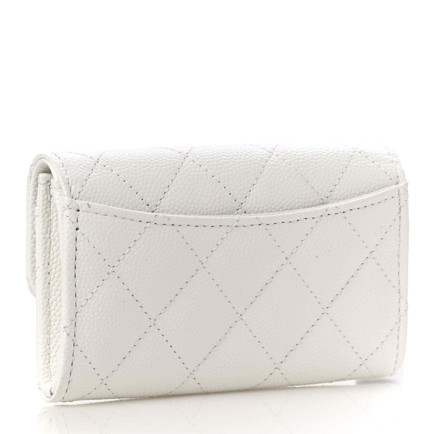 Caviar Quilted Flap Card Holder Wallet White