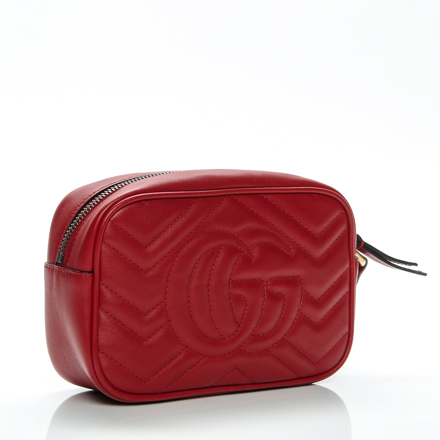 Gucci Calfskin Matelasse Mini GG Marmont Wrist Wallet Hibiscus Red 3 of 7