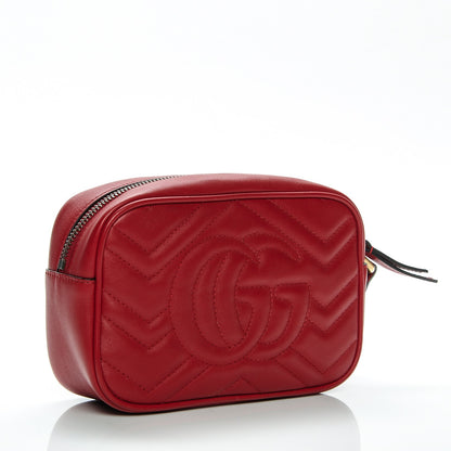 Gucci Calfskin Matelasse Mini GG Marmont Wrist Wallet Hibiscus Red 3 of 7