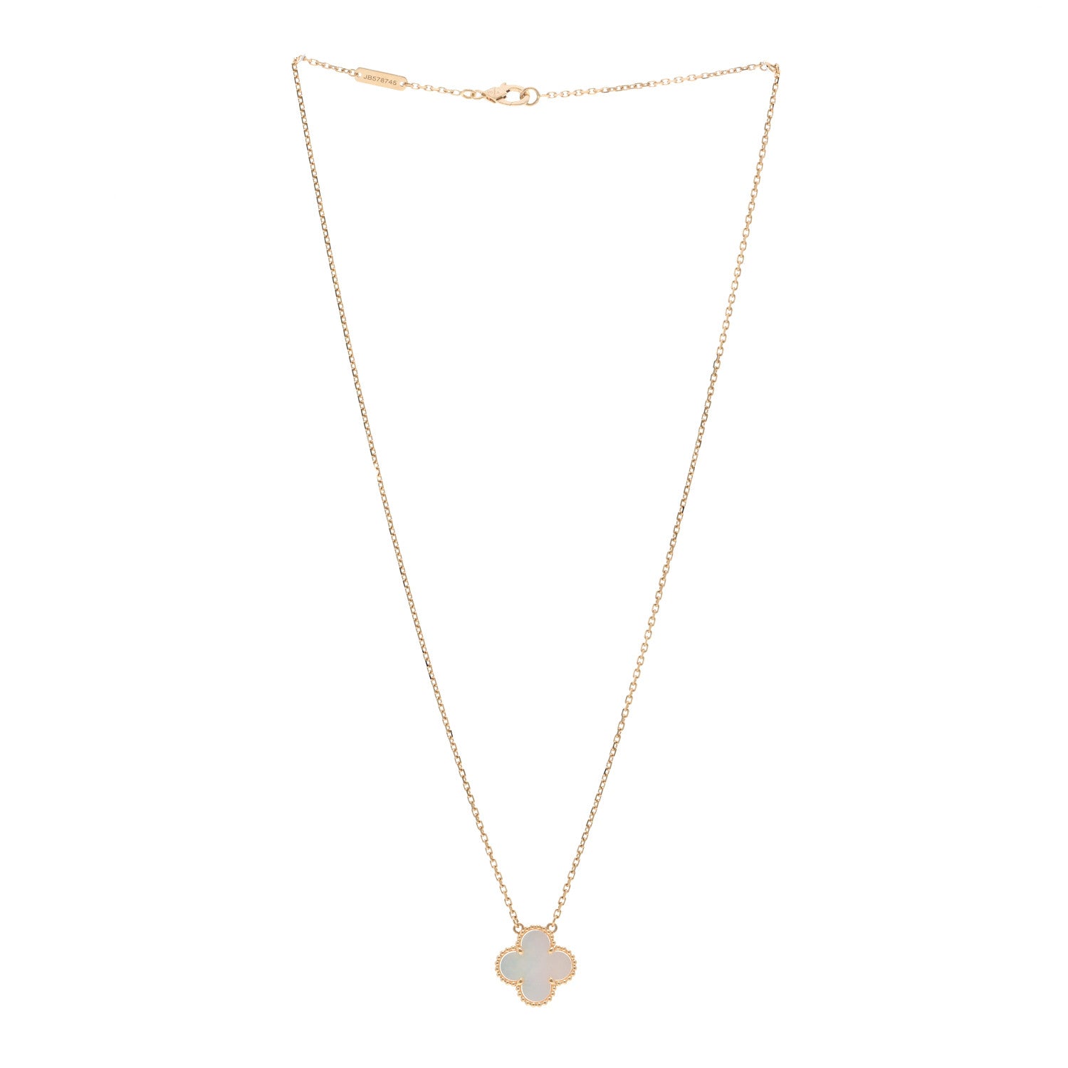 Van Cleef & Arpels 18K Yellow Gold Mother of Pearl Vintage Alhambra Pendant Necklace 3 of 5
