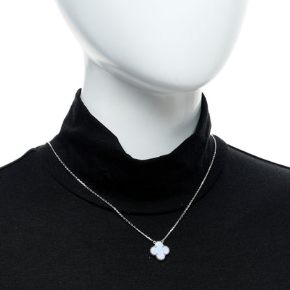 Van Cleef & Arpels 18K White Gold Chalcedony Vintage Alhambra Pendant Necklace 2 of 6