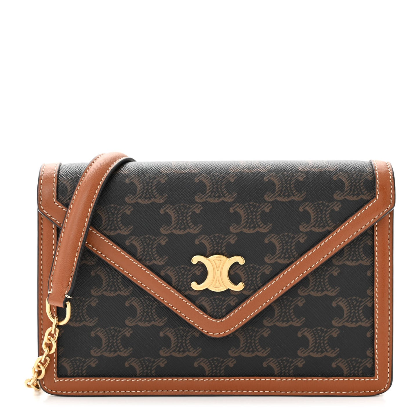 Triomphe Canvas Calfskin Wallet on Chain Tan