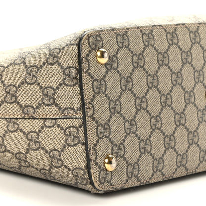 Gucci GG Supreme Monogram Medium Zippered Bucket Tote Beige Hibiscus Red New Rosette 8 of 12