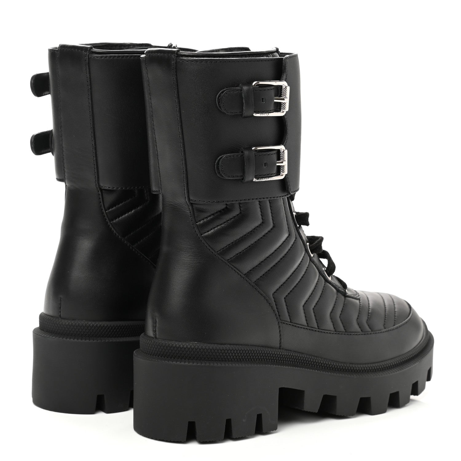 Gucci Nappa Frances GG Matelasse Platform Combat Boots 35.5 Black 4 of 9