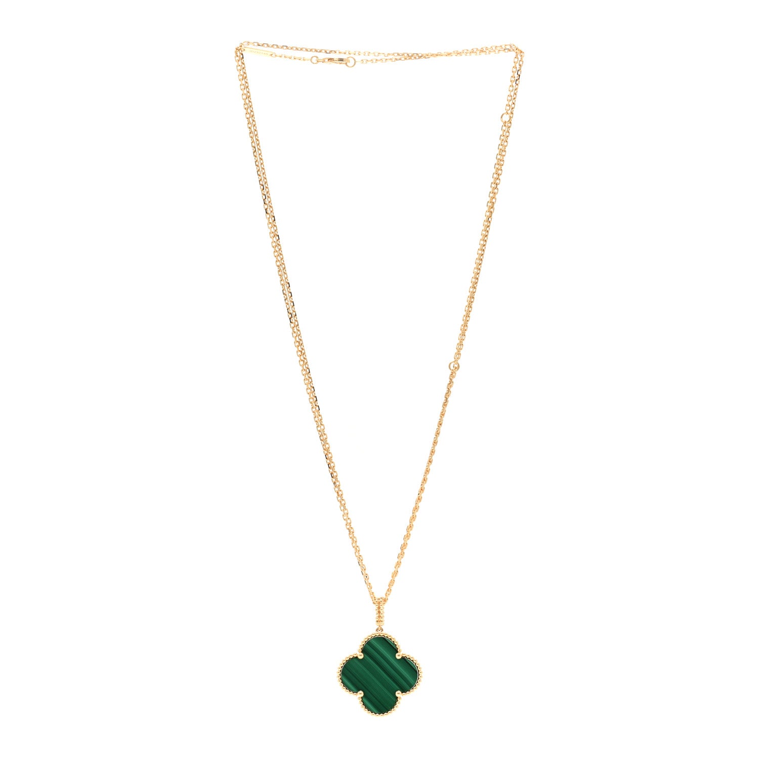 Van Cleef & Arpels 18K Yellow Gold Malachite Magic Alhambra Pendant Necklace 3 of 6