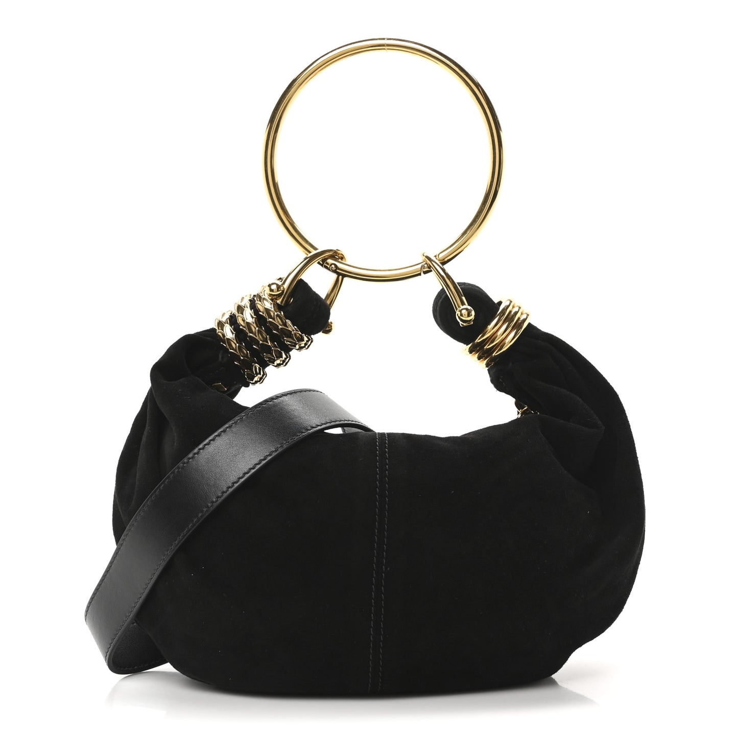 Suede Calfskin Small Snake Bracelet Hobo Bag Black