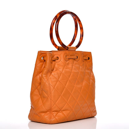 Chanel Lambskin Tortoise Drawstring Tote Orange 3 of 14