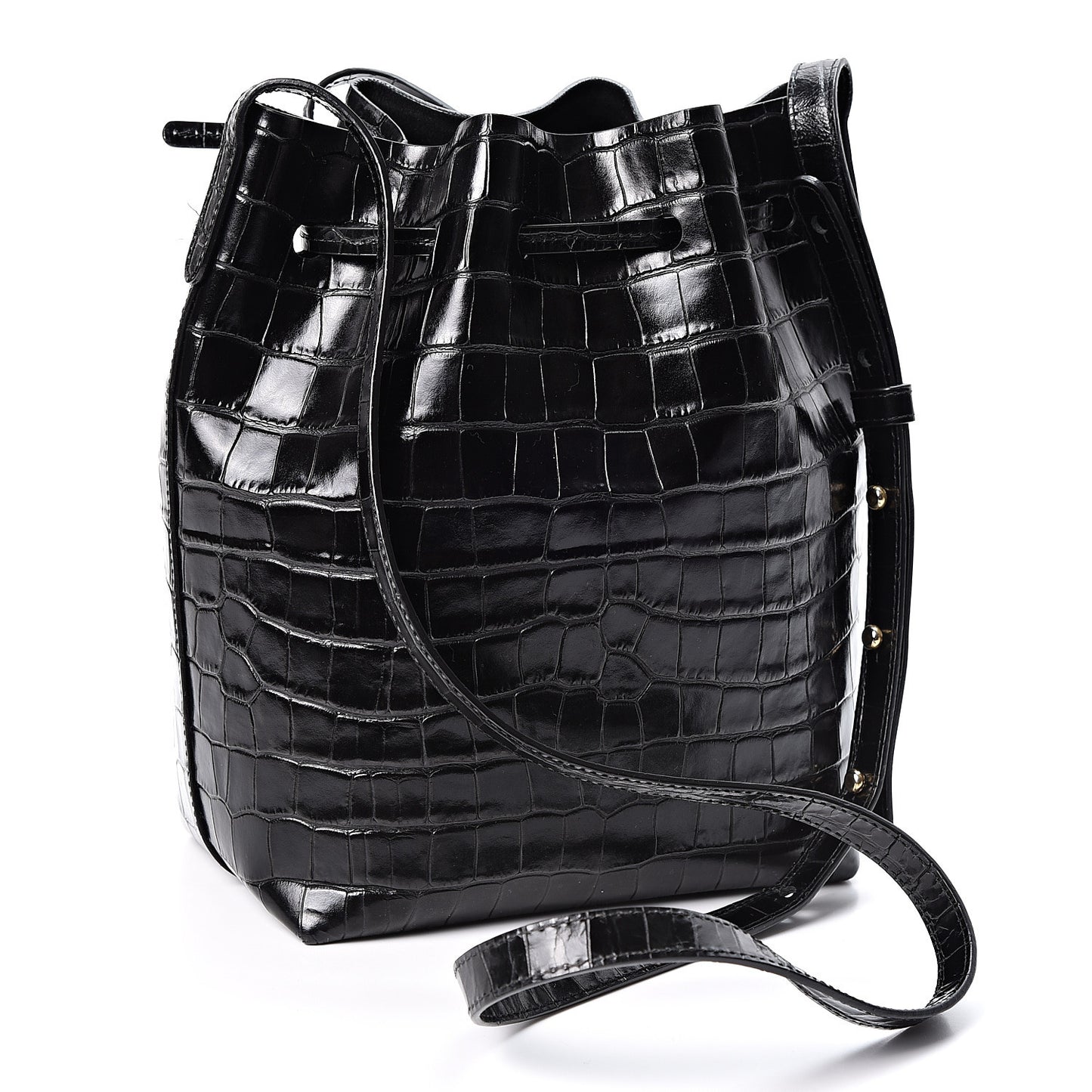 Crocodile Embossed Mini Bucket Bag Black