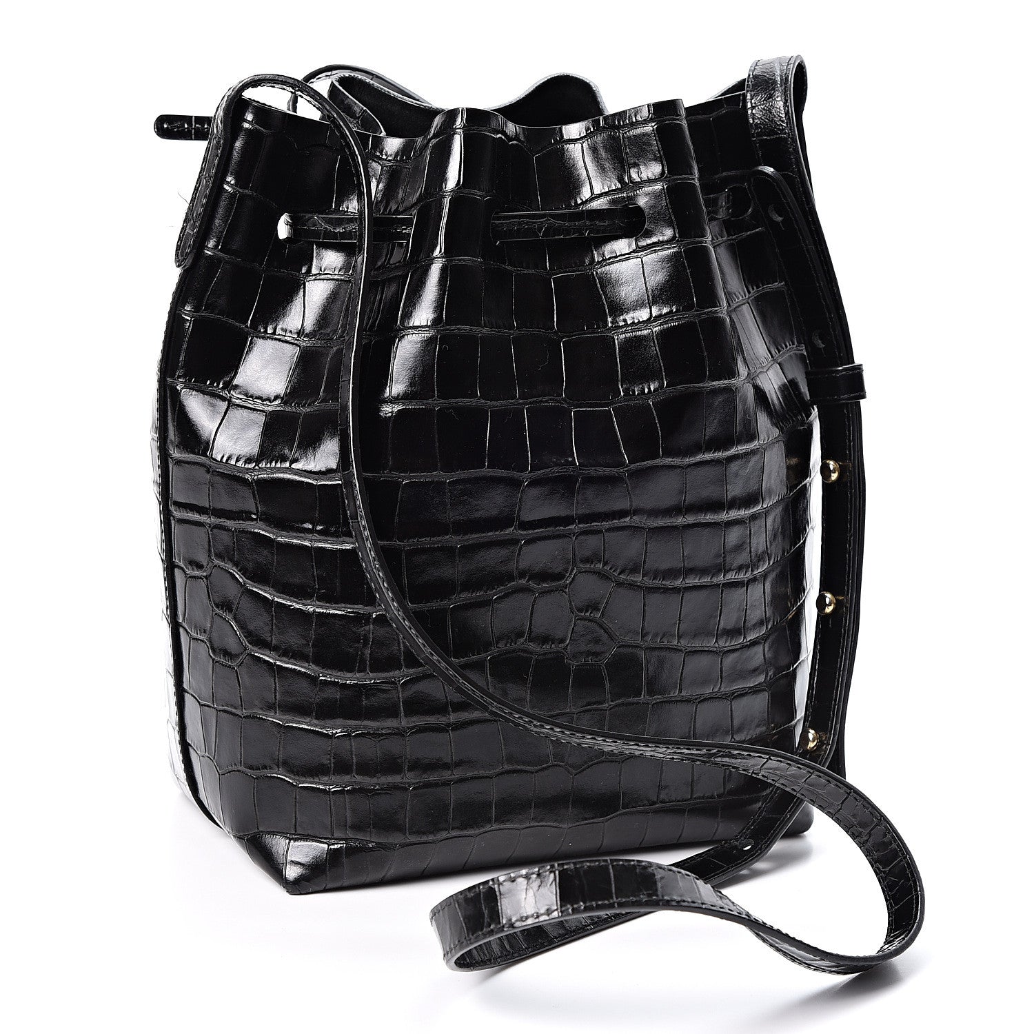 Mansur Gavriel Crocodile Embossed Mini Bucket Bag Black 2 of 9
