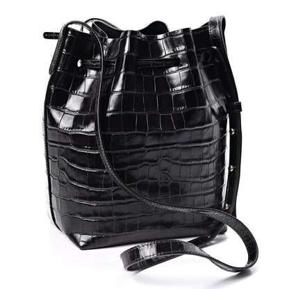 Mansur Gavriel Crocodile Embossed Mini Bucket Bag Black 2 of 9