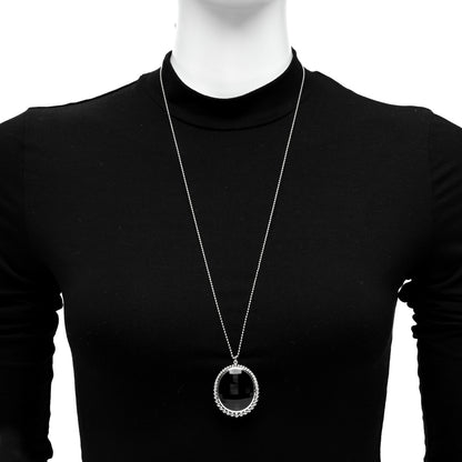 Tiffany Sterling Silver Black Onyx Ziegfeld Oval Pendant Necklace 2 of 4