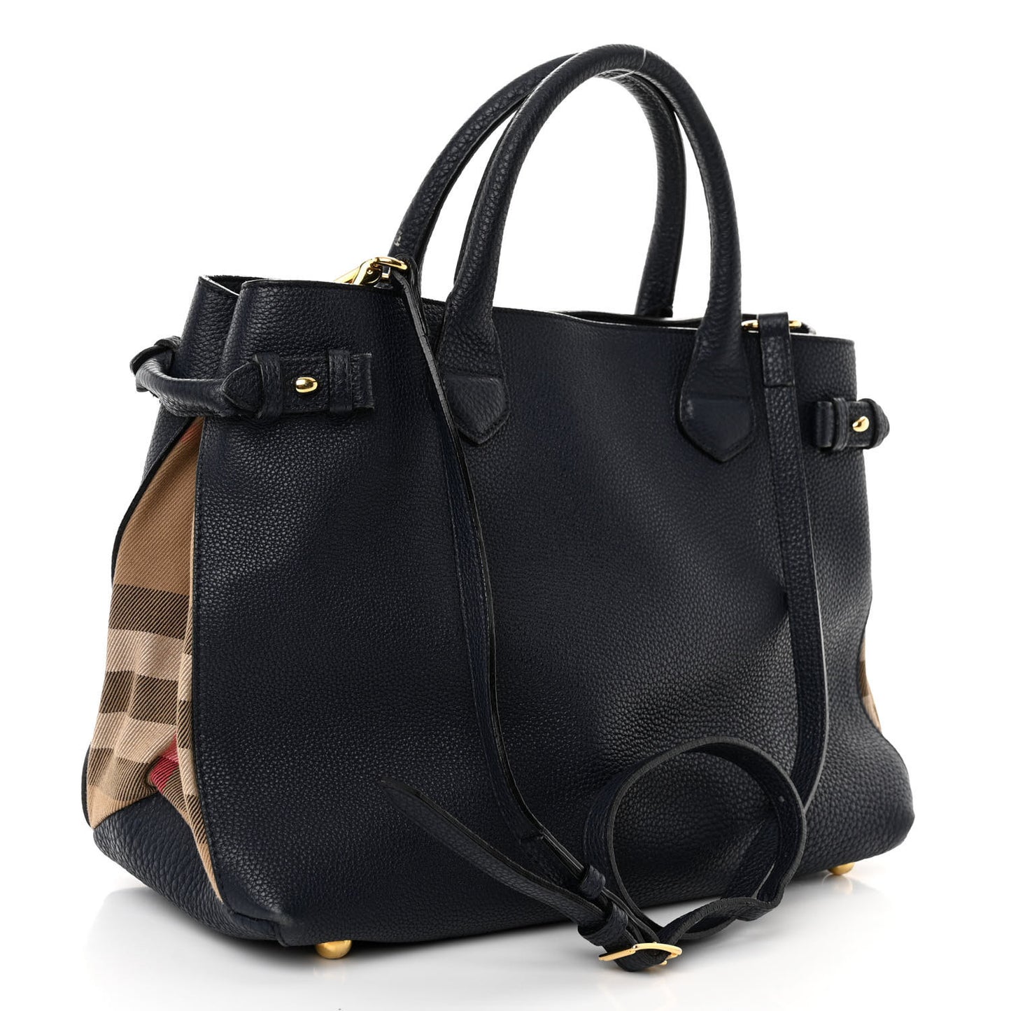 Grainy Calfskin House Check Medium Banner Tote Ink Blue