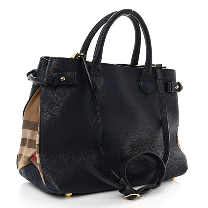 Burberry Grainy Calfskin House Check Medium Banner Tote Ink Blue 3 of 13