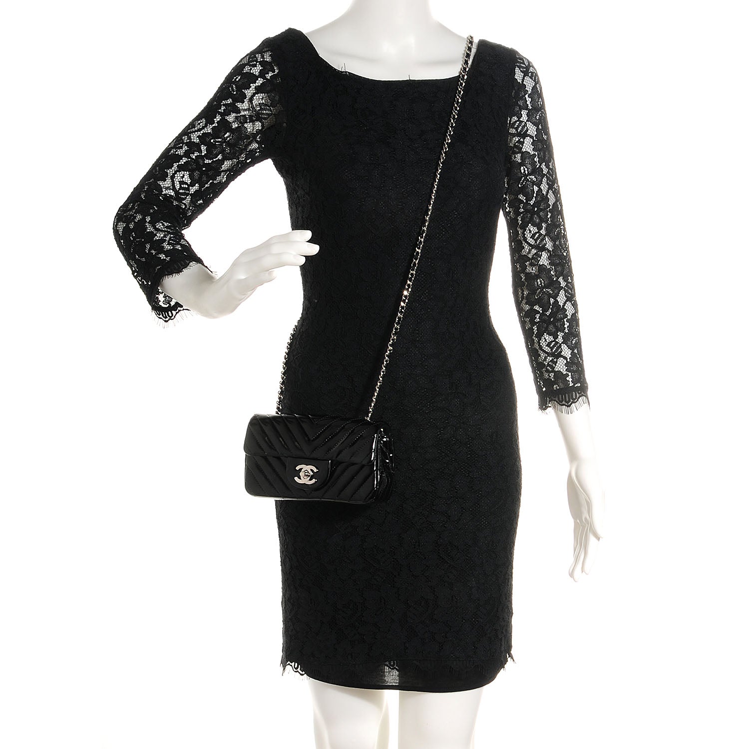 Chanel Patent Chevron Quilted Extra Mini Flap Black 2 of 8