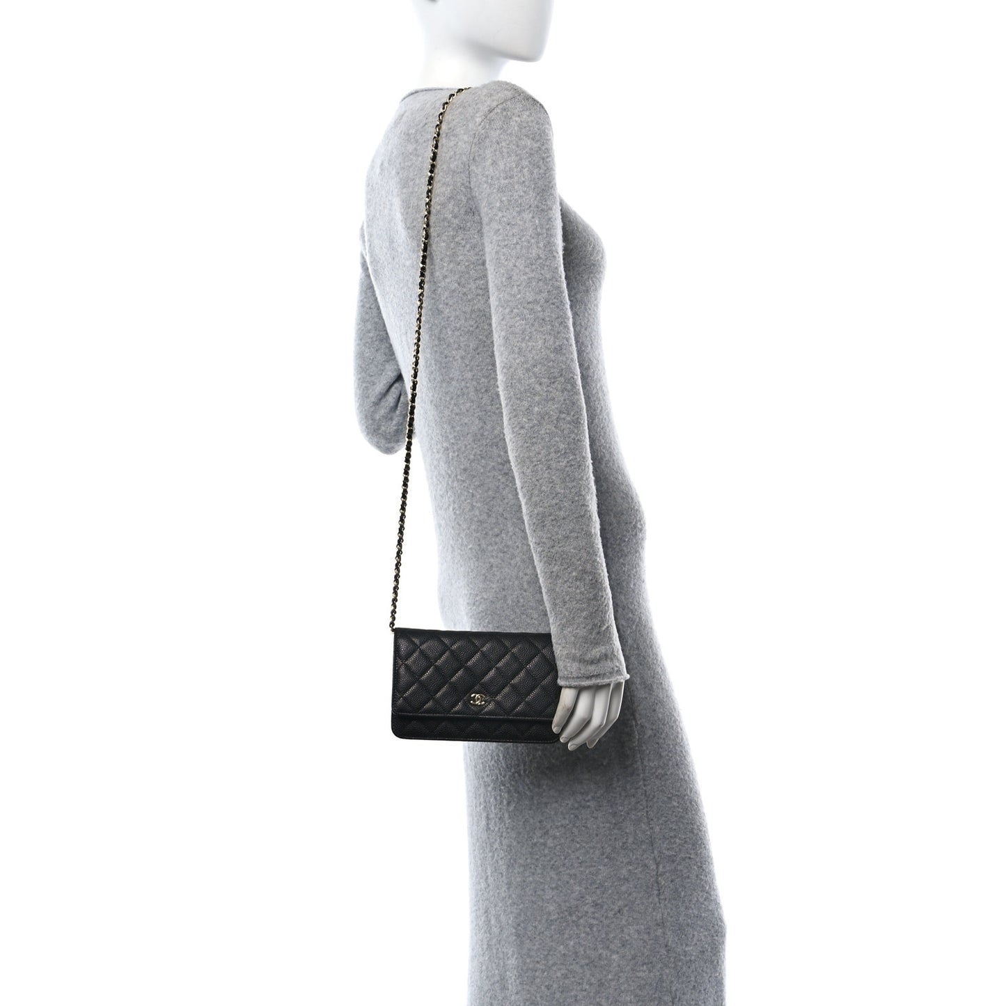 Caviar Quilted Wallet on Chain WOC Black