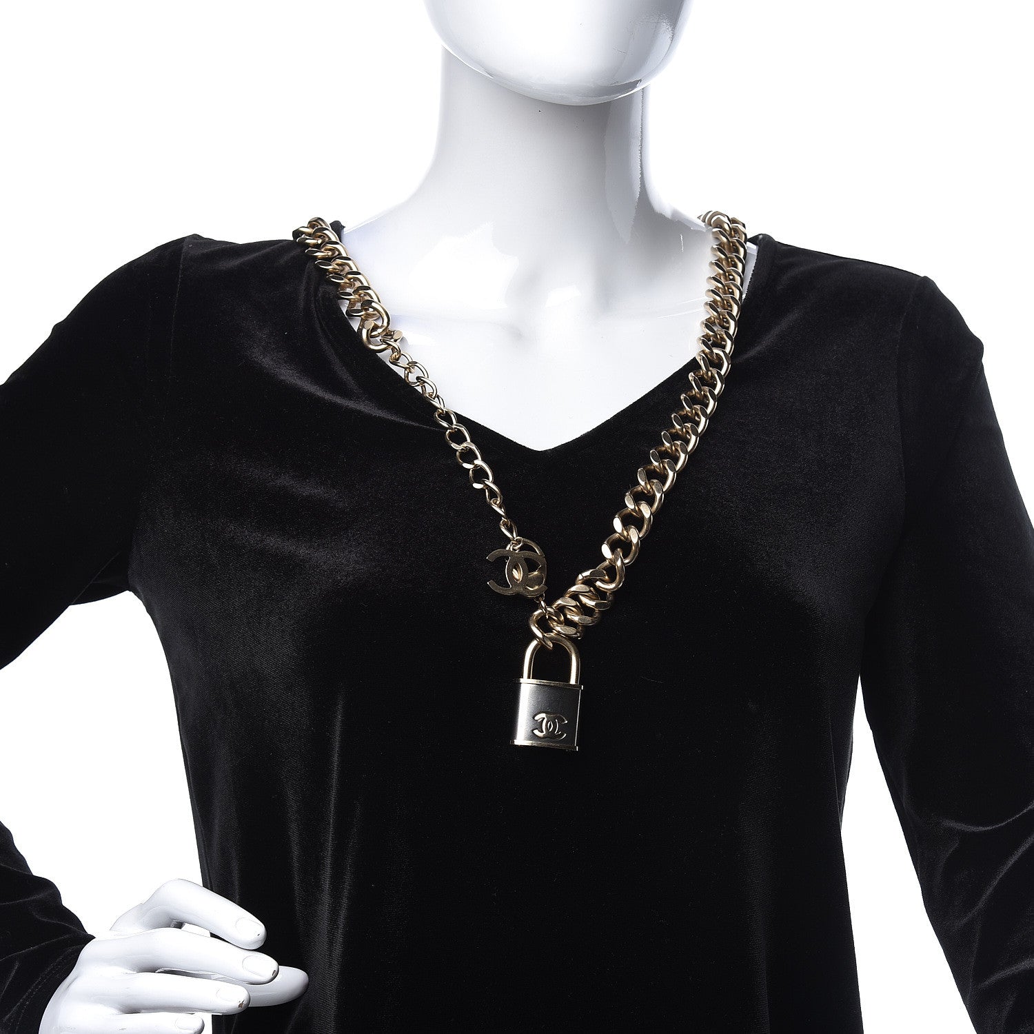 Chanel CC Oversized Padlock Necklace Gold Silver 2 of 7