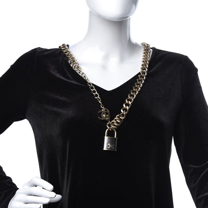 Chanel CC Oversized Padlock Necklace Gold Silver 2 of 7