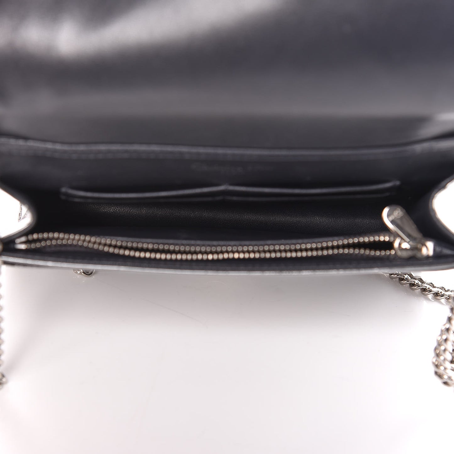Metallic Patent Micro-Cannage Diorama Wallet on Chain Pouch Silver