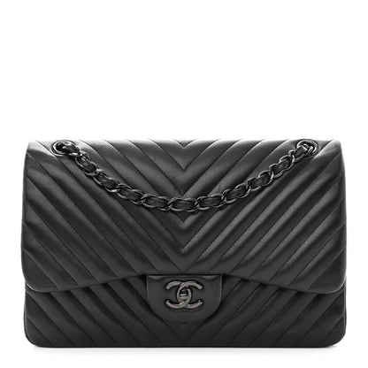 Chanel Lambskin Chevron Quilted Jumbo Double Flap So Black 1 of 15