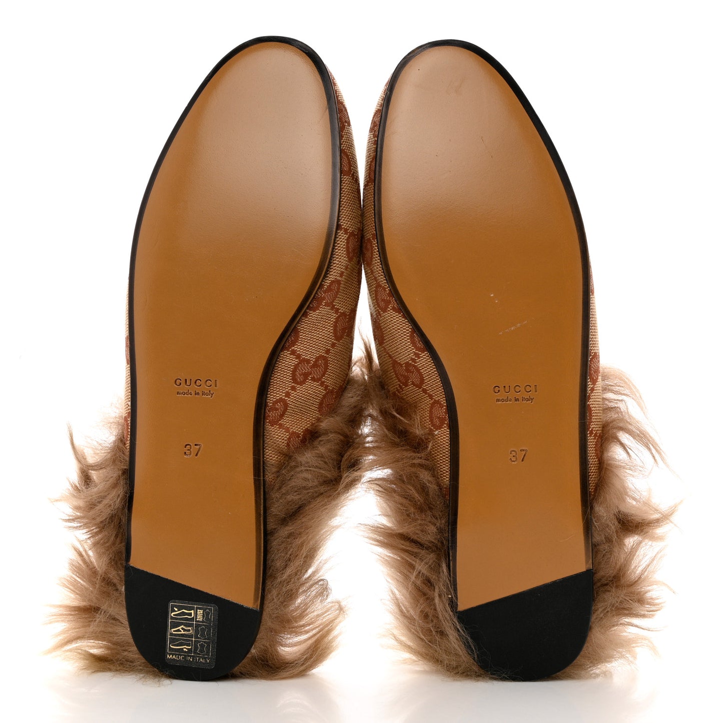 GG Monogram Fur Mens Princetown Slippers 37 Beige Ruggine Rust