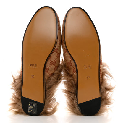 Gucci GG Monogram Fur Mens Princetown Slippers 37 Beige Ruggine Rust 5 of 9