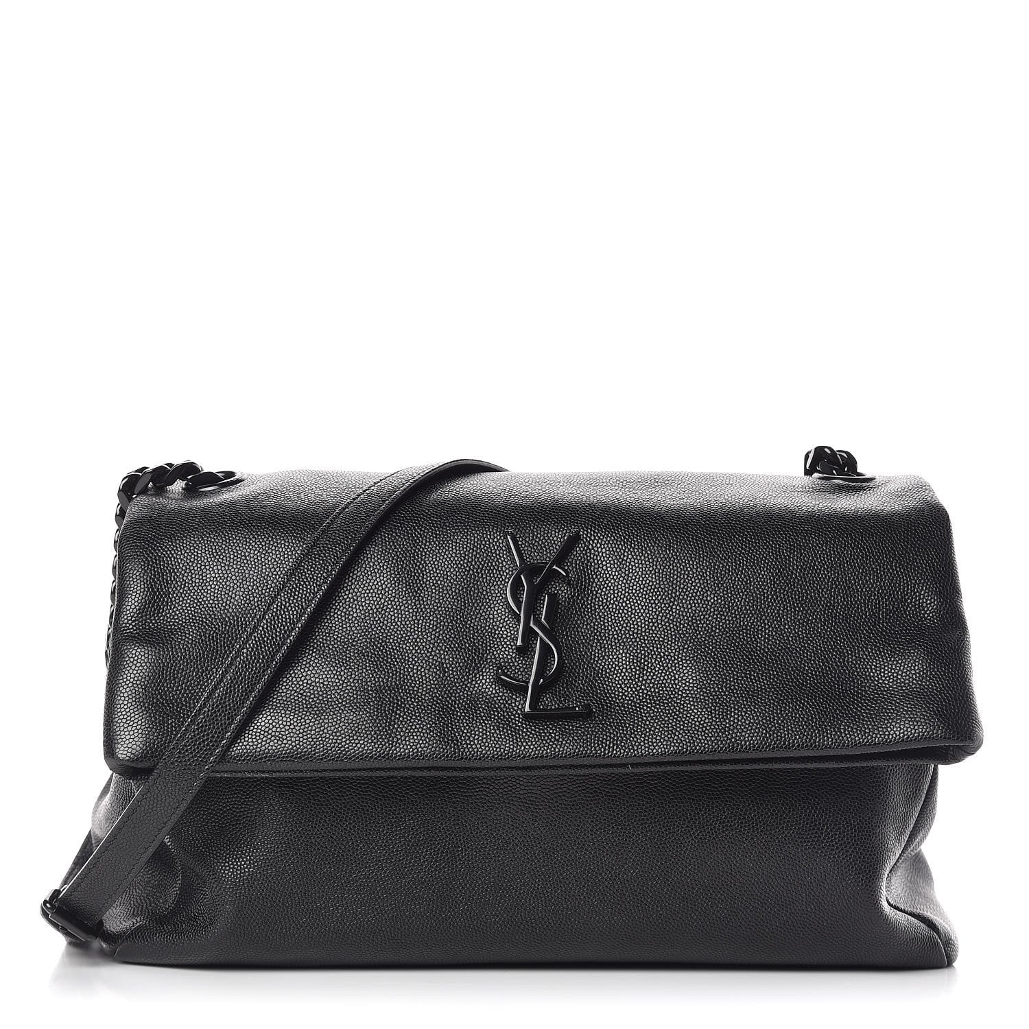 Saint Laurent Grain De Poudre Medium West Hollywood Monogram Fold-Over Black 1 of 11