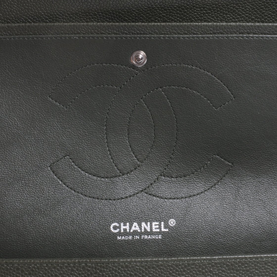 Caviar Jumbo Double Flap Dark Green