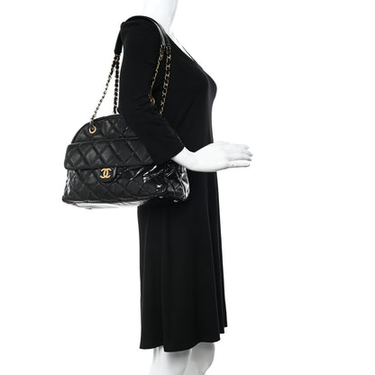 Chanel Shiny Crumpled Calfskin Quilted Large Bowling Bag Black 2 of 10
