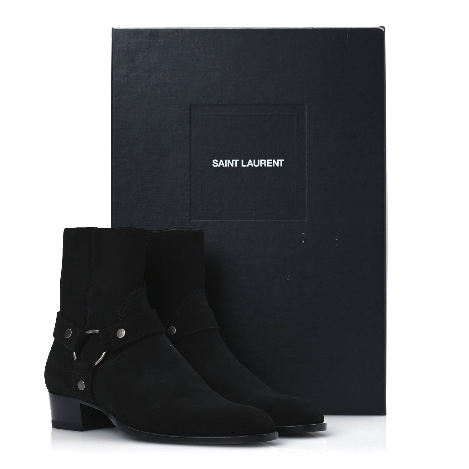 Saint Laurent Suede Mens Wyatt Harness Boots 41 Black 1710317 