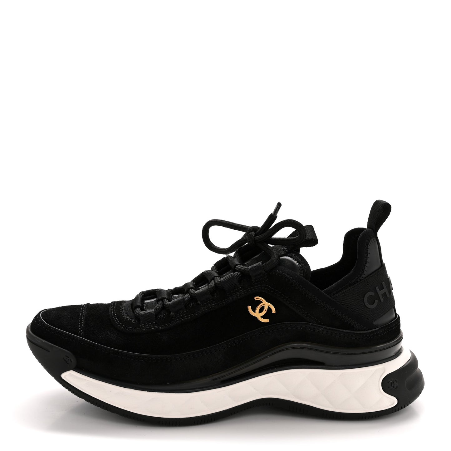 Suede Calfskin Nylon Grosgrain CC Sneakers 37.5 Black