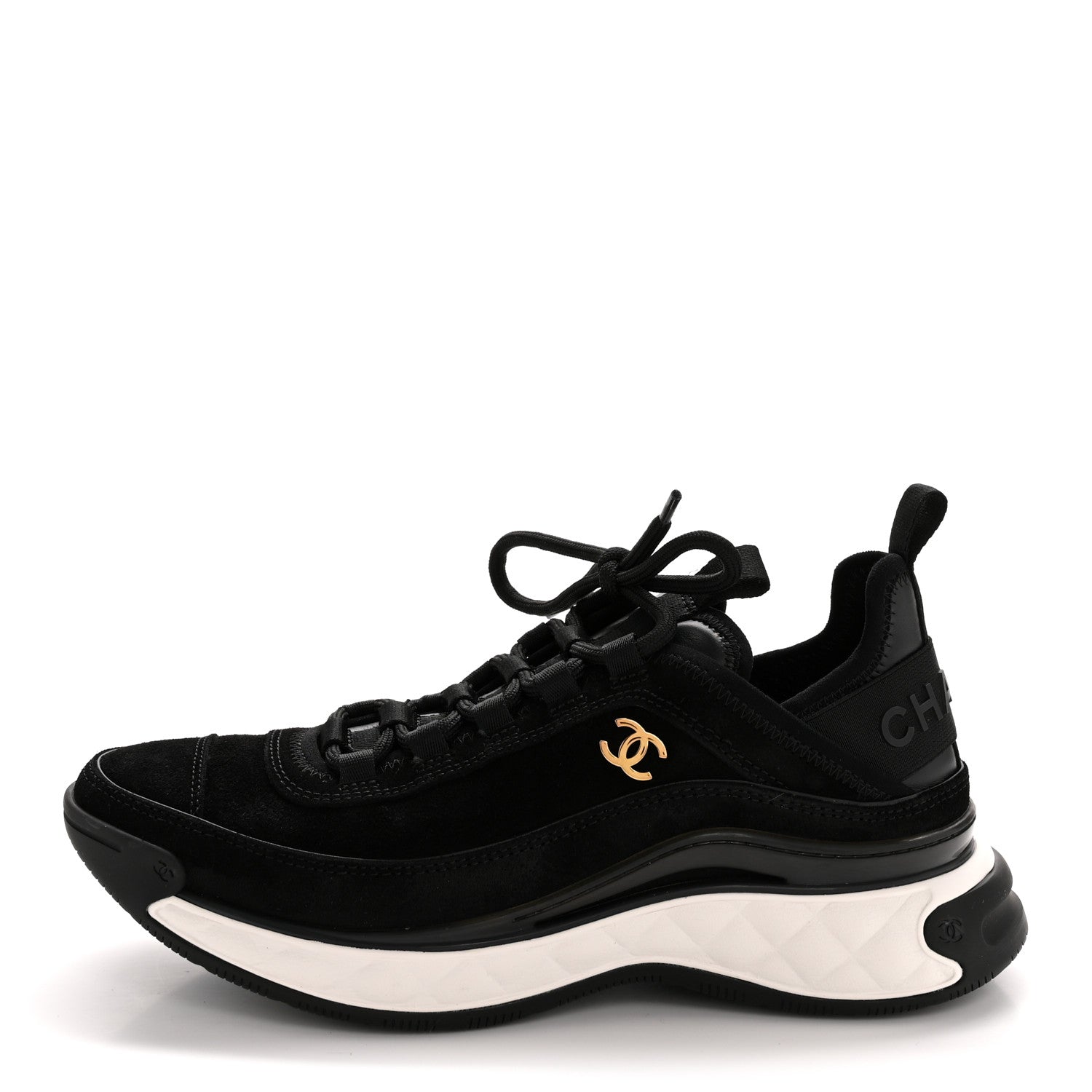 Chanel Suede Calfskin Nylon Grosgrain CC Sneakers 37.5 Black 1 of 10
