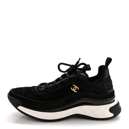 Chanel Suede Calfskin Nylon Grosgrain CC Sneakers 37.5 Black 1 of 10