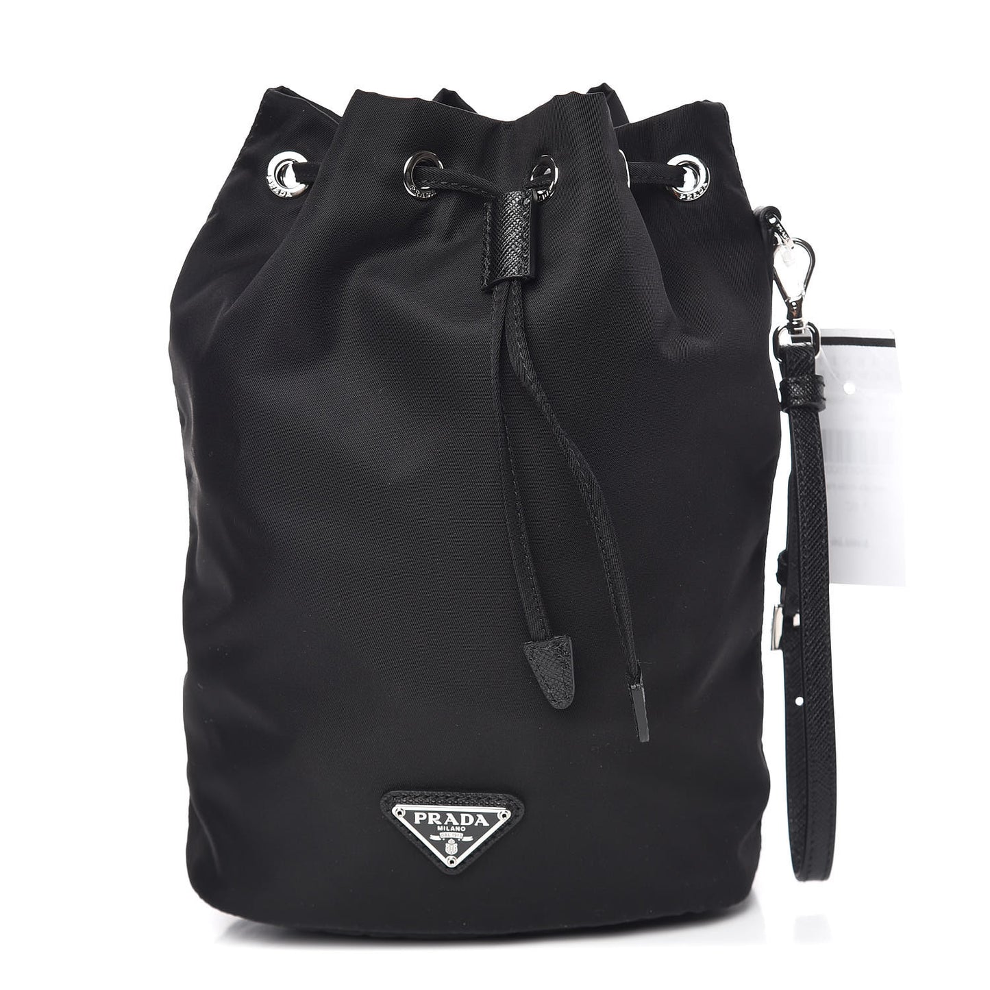 Saffiano Tessuto Nylon Vela Bucket Wristlet Black