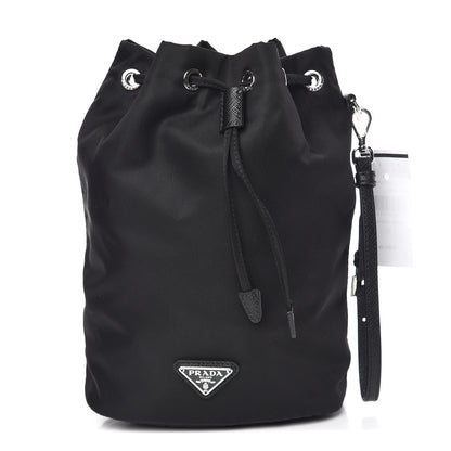 Prada Saffiano Tessuto Nylon Vela Bucket Wristlet Black 1 of 10