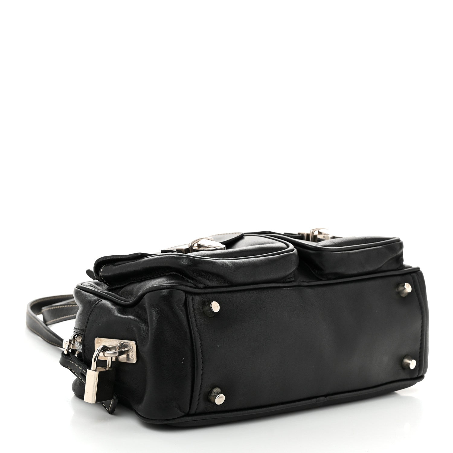 Prada Vitello Heavy Push Lock Pocket Shoulder Bag Black 4 of 9