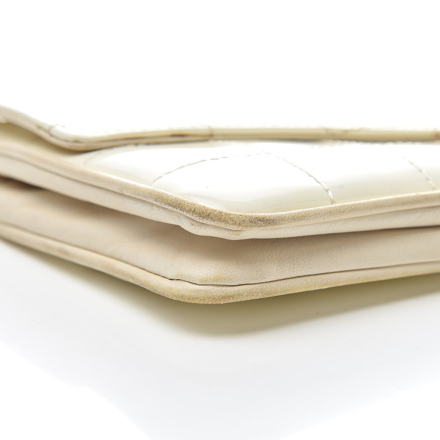 Patent Square Stitched CC Flap Clutch White