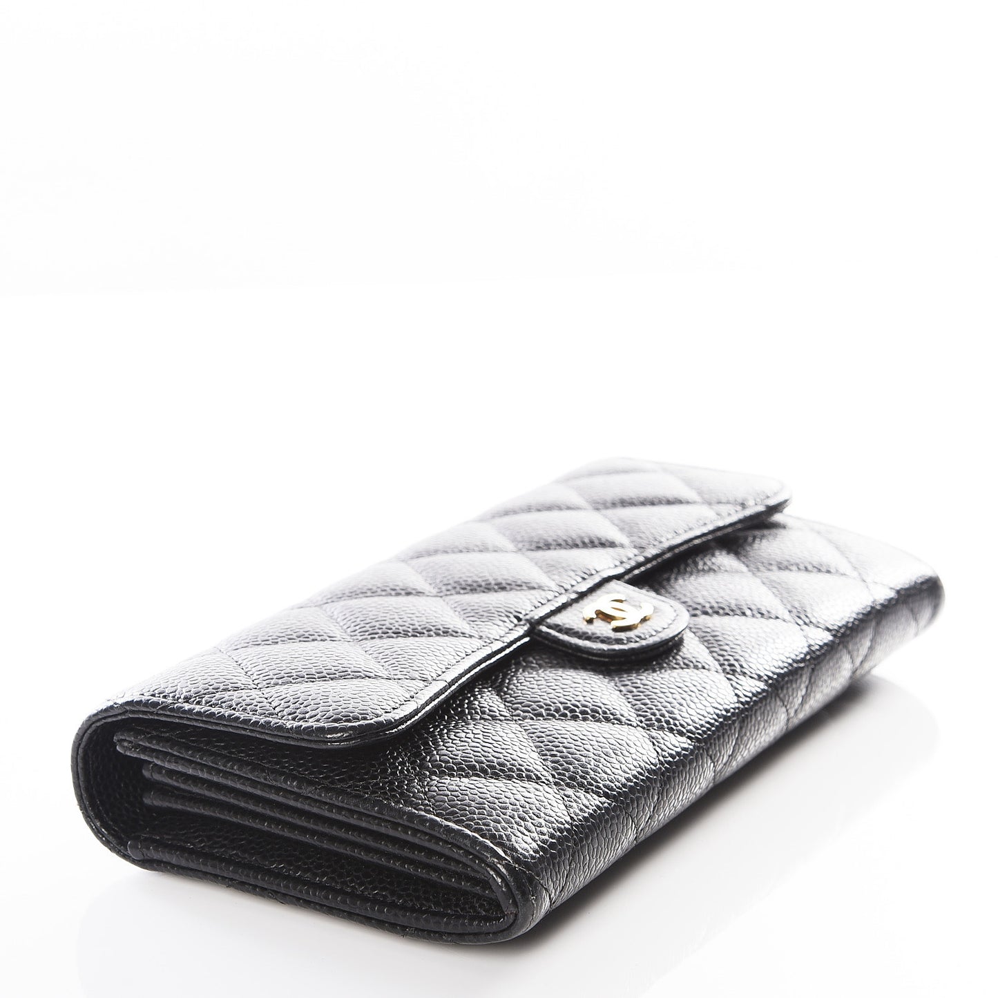 Caviar Quilted Large Gusset Flap Wallet Black