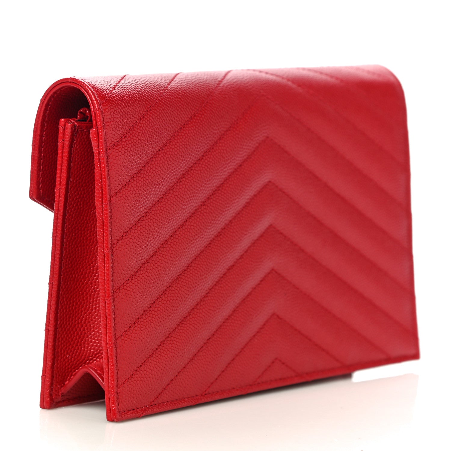 Saint Laurent Grain De Poudre Matelasse Chevron Monogram Envelope Chain Wallet Eros Rouge 3 of 11