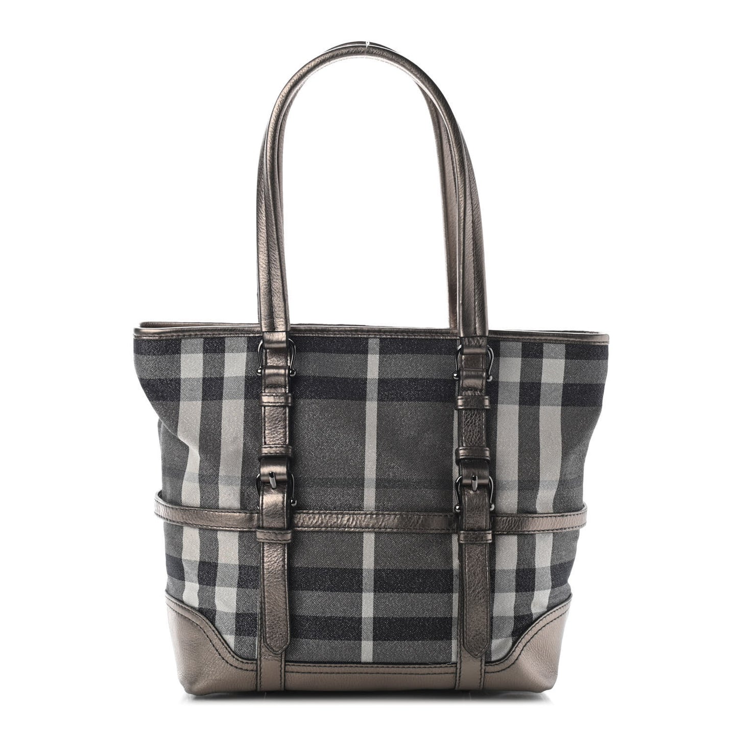 Metallic Calfskin House Check Tote Pewter