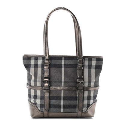 Burberry Metallic Calfskin House Check Tote Pewter 1 of 8