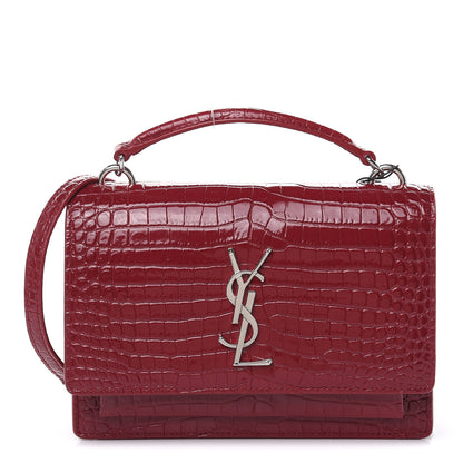 Saint Laurent Calfskin Crocodile Embossed Monogram Sunset Chain Wallet Amaretto 1 of 8