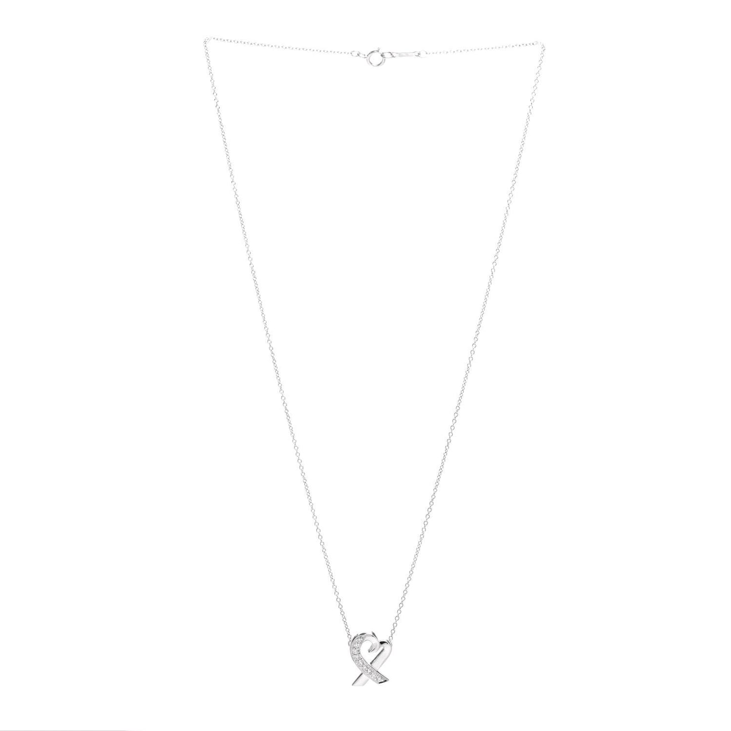 18K White Gold Diamond Small Paloma Picasso Loving Heart Necklace