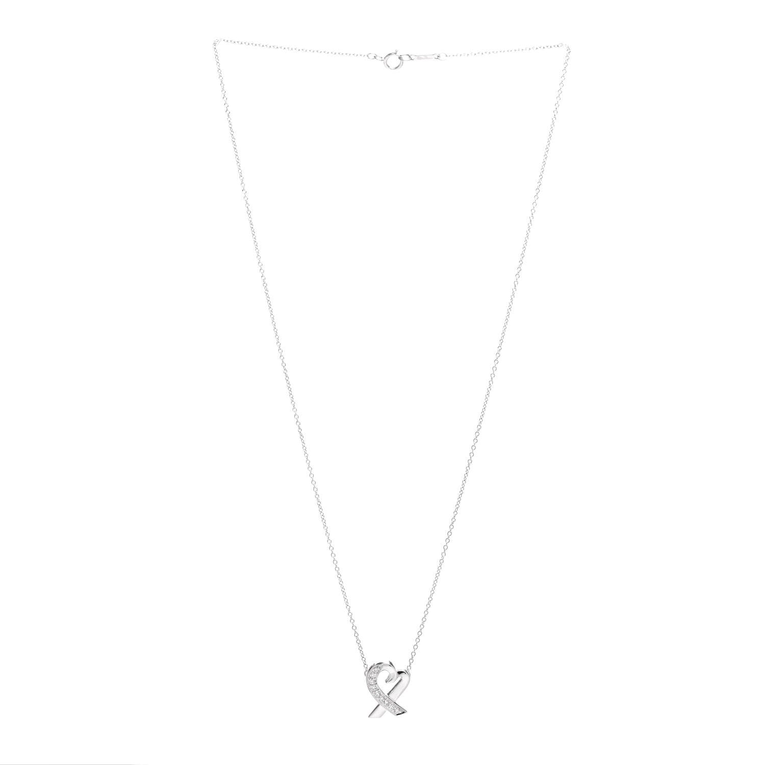 Tiffany 18K White Gold Diamond Small Paloma Picasso Loving Heart Necklace 3 of 4