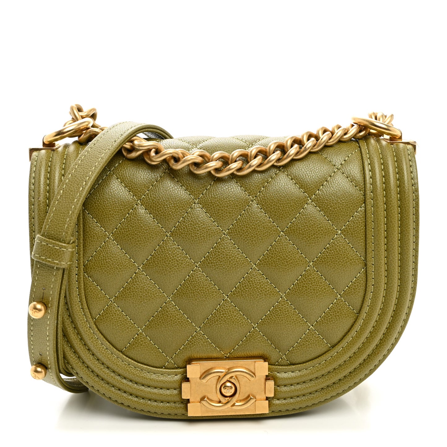 Caviar Quilted Small Boy Messenger Bag Green