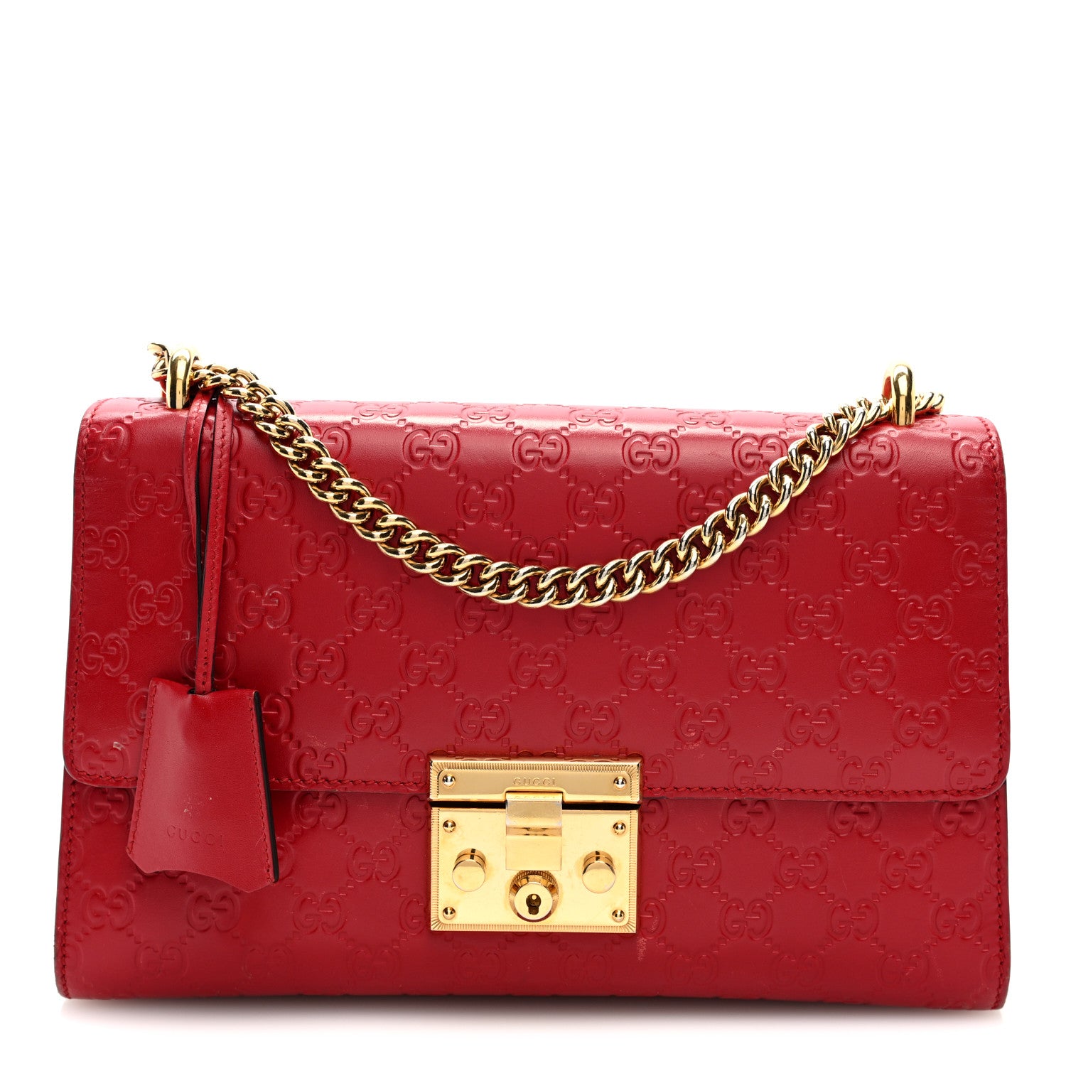 Gucci Guccissima Medium Padlock Shoulder Bag Hibiscus Red 1 of 10